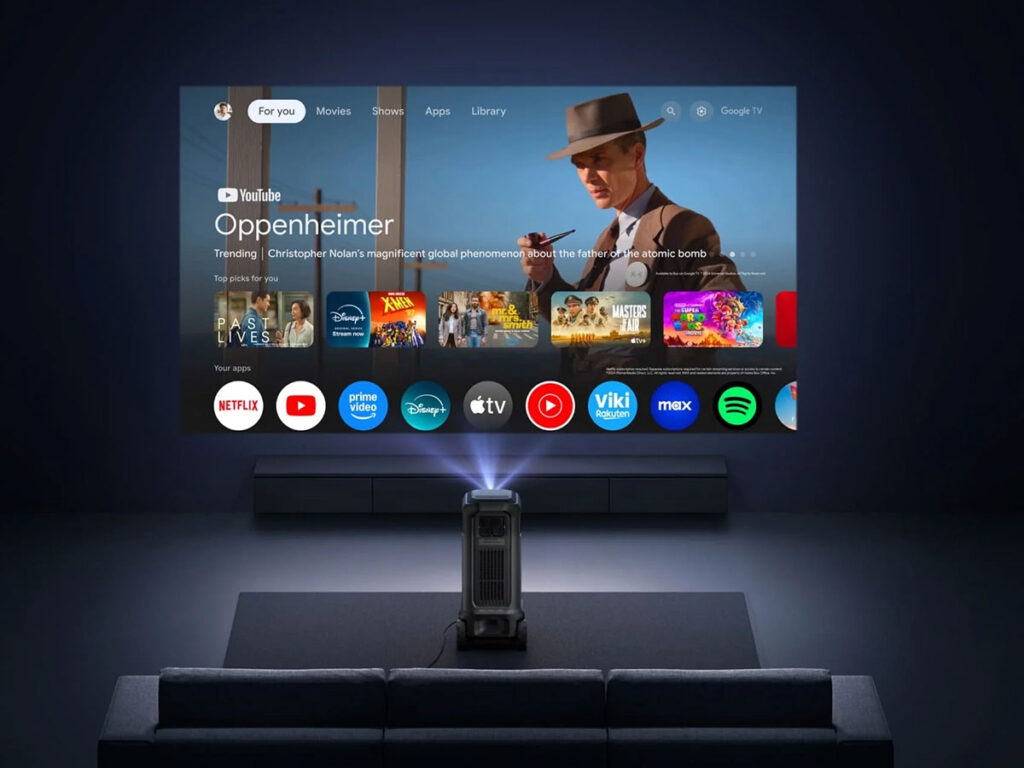 Soundcore Nebula X1 Pro 4K mobile theater station projector with deployable 7.1.4 Atmos speakers and wheels