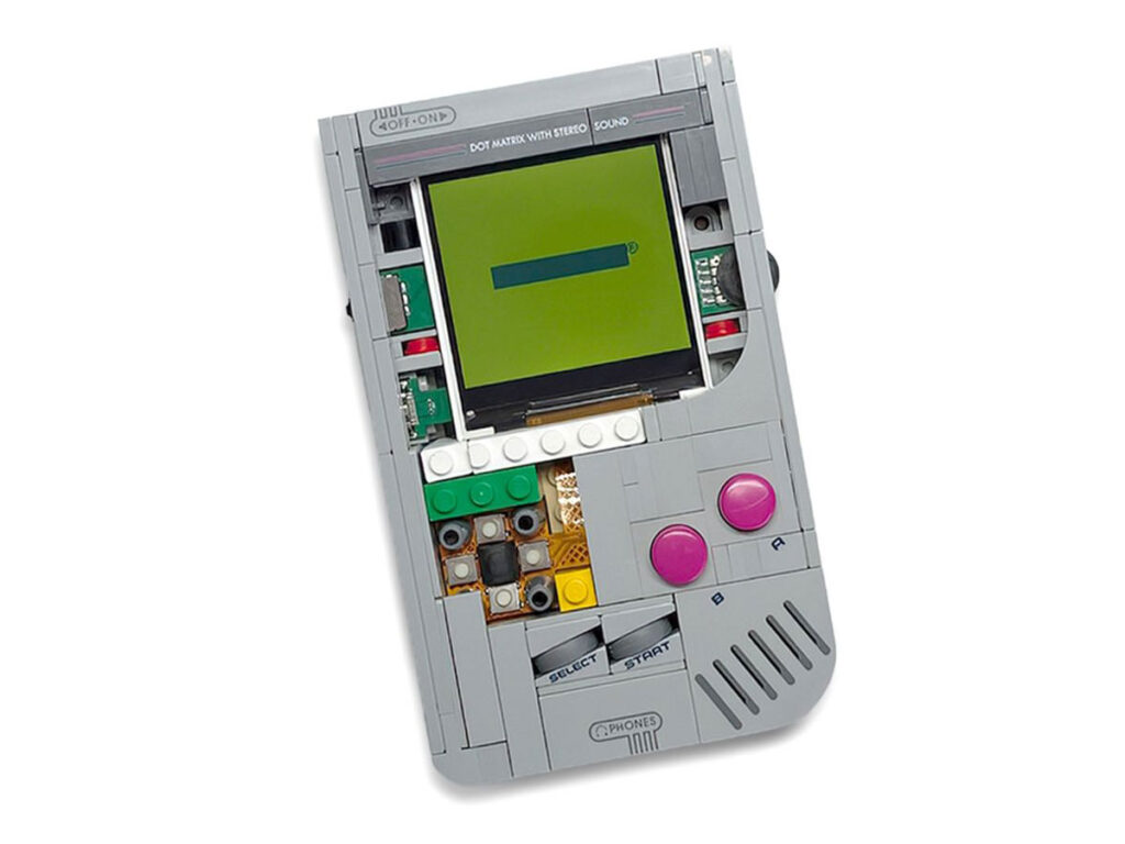 Build A Boy kit installed inside LEGO Super Mario Game Boy 72046 playable handheld console