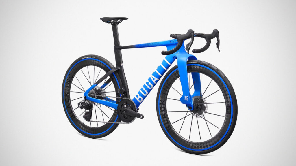 Bugatti Factor ONE carbon performance bicycle with aerodynamic frame and two-tone Bugatti design