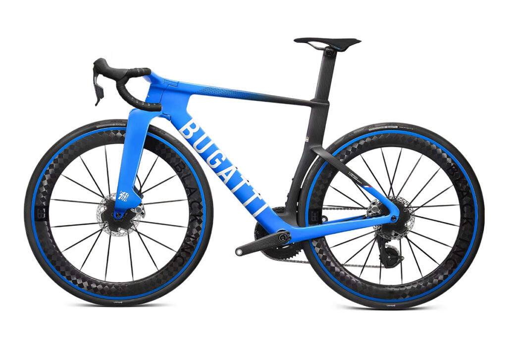 Bugatti Factor ONE carbon performance bicycle with aerodynamic frame and two-tone Bugatti design