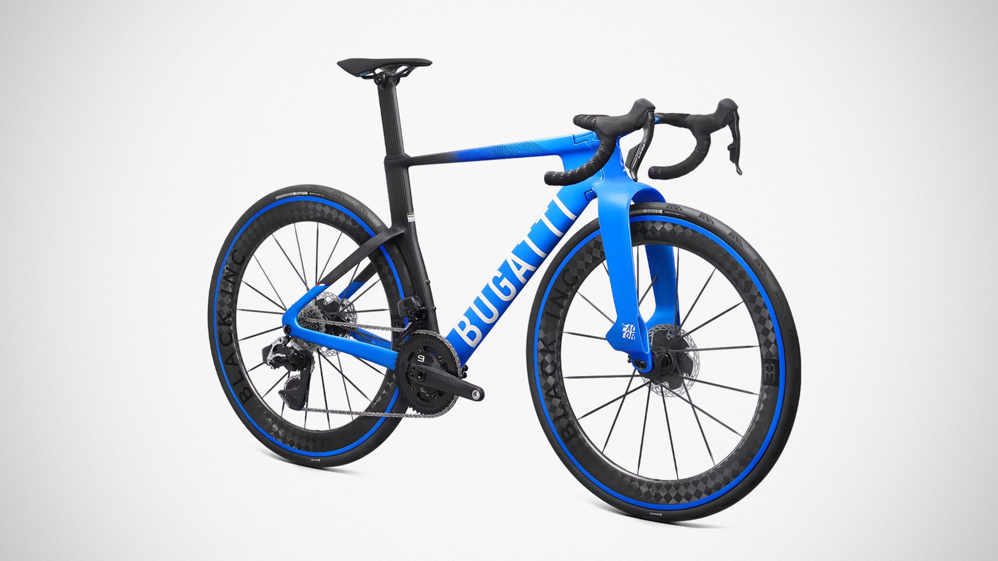 Bugatti Factor ONE carbon performance bicycle with aerodynamic frame and two-tone Bugatti design