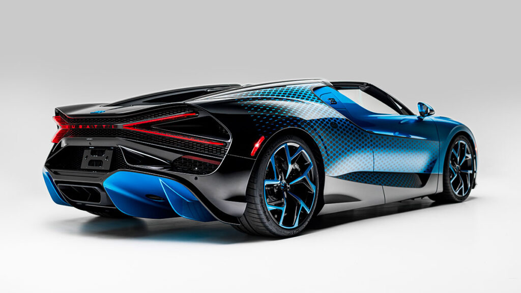 Bugatti W16 Mistral Fly Bug one-off hypercar with dragonfly-inspired blue finish and Sur Mesure detailing