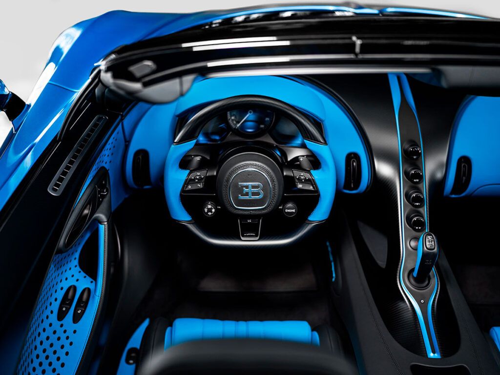 Bugatti W16 Mistral Fly Bug one-off hypercar with dragonfly-inspired blue finish and Sur Mesure detailing