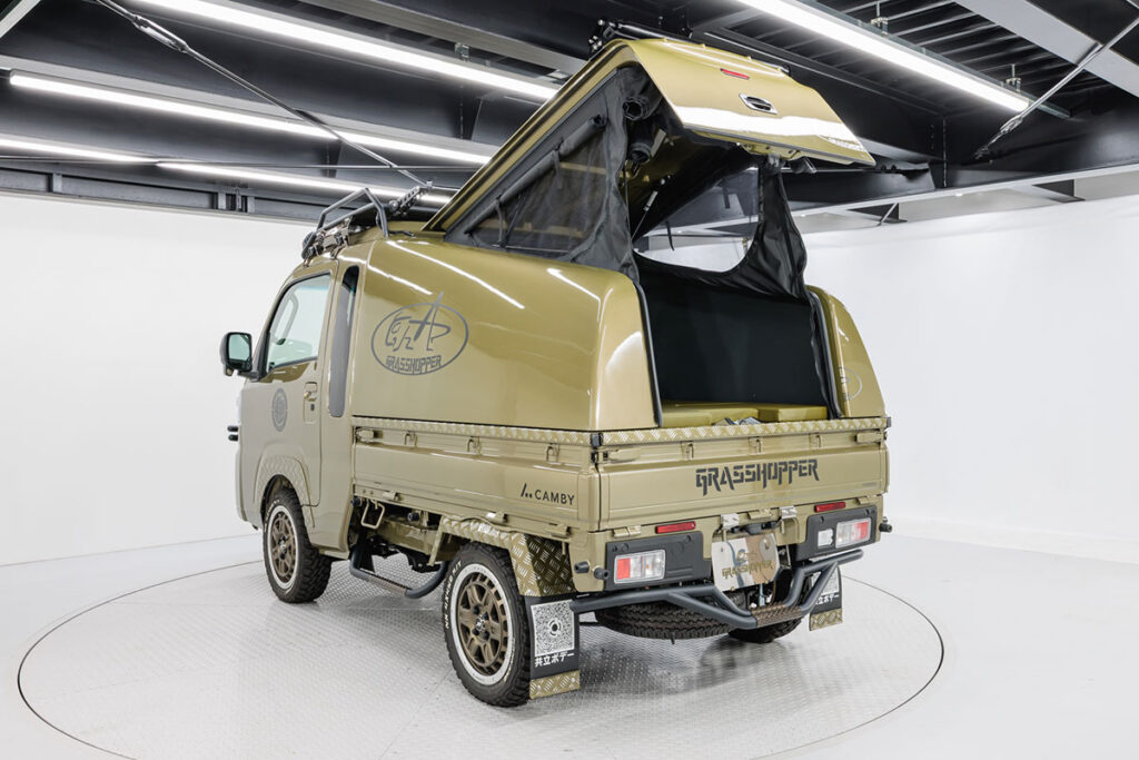 CAMBY GRASSHOPPER pet-friendly camper truck with rugged styling and pop-up canopy