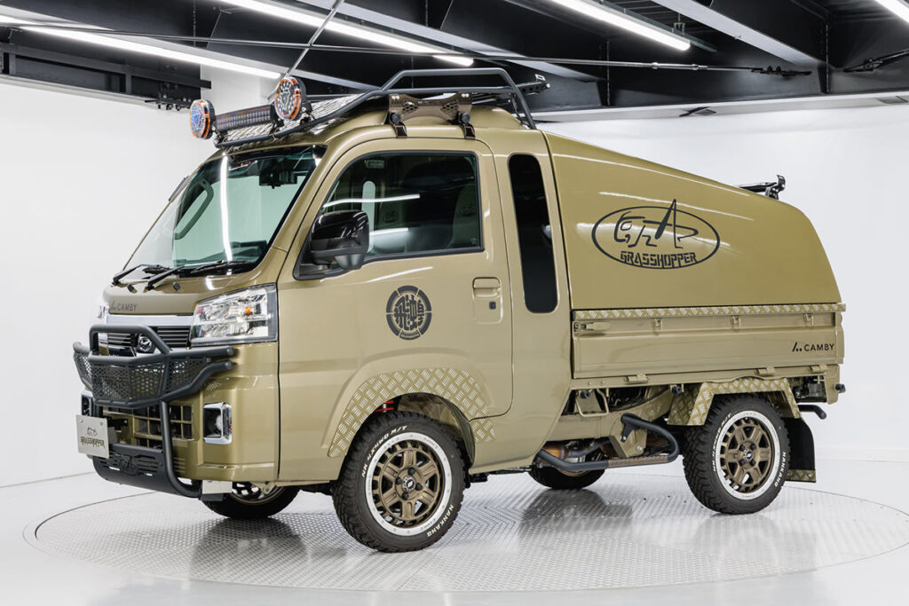 CAMBY GRASSHOPPER pet-friendly camper truck with rugged styling and pop-up canopy