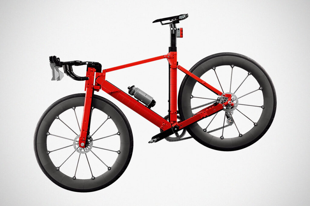 LEGO Icons Road Bike 11380 brick-built model with drop handlebars and slim tires on display