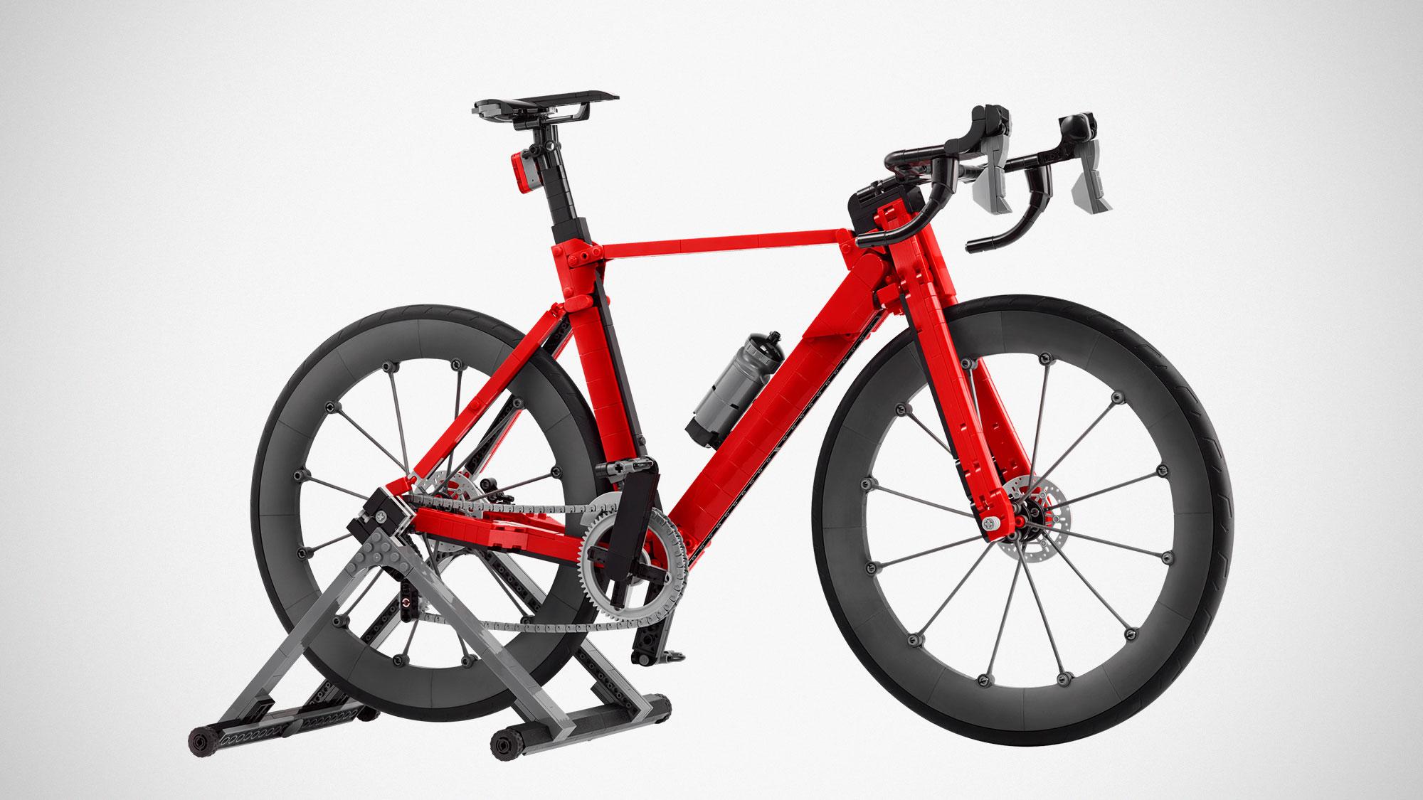 LEGO Icons Road Bike 11380 brick-built model with drop handlebars and slim tires on display
