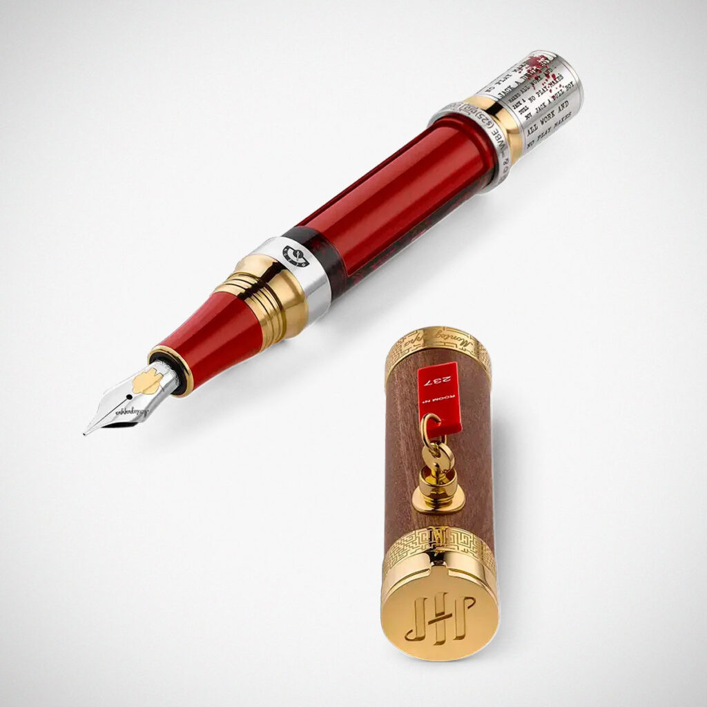 Montegrappa The Shining Limited Edition pen with sterling silver body and red ink reservoir inspired by Kubrick film