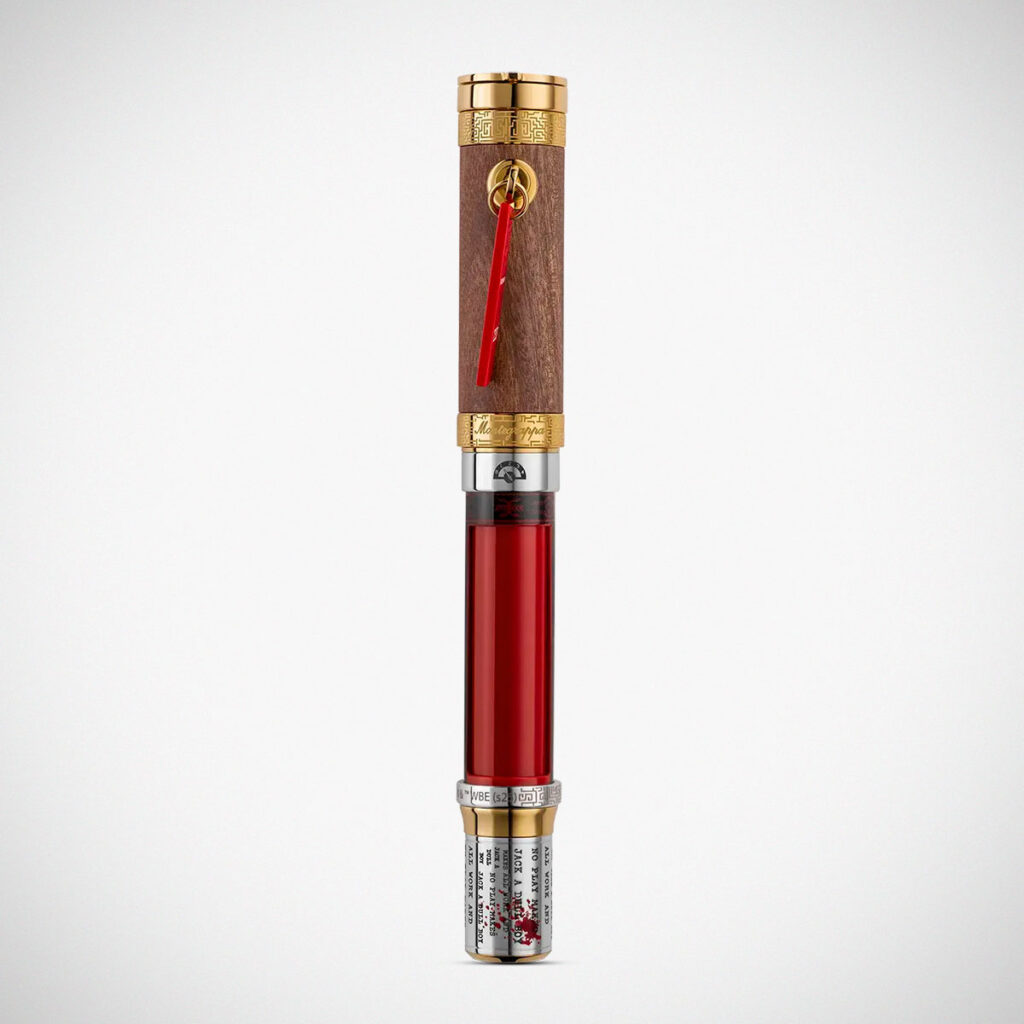 Montegrappa The Shining Limited Edition pen with sterling silver body and red ink reservoir inspired by Kubrick film