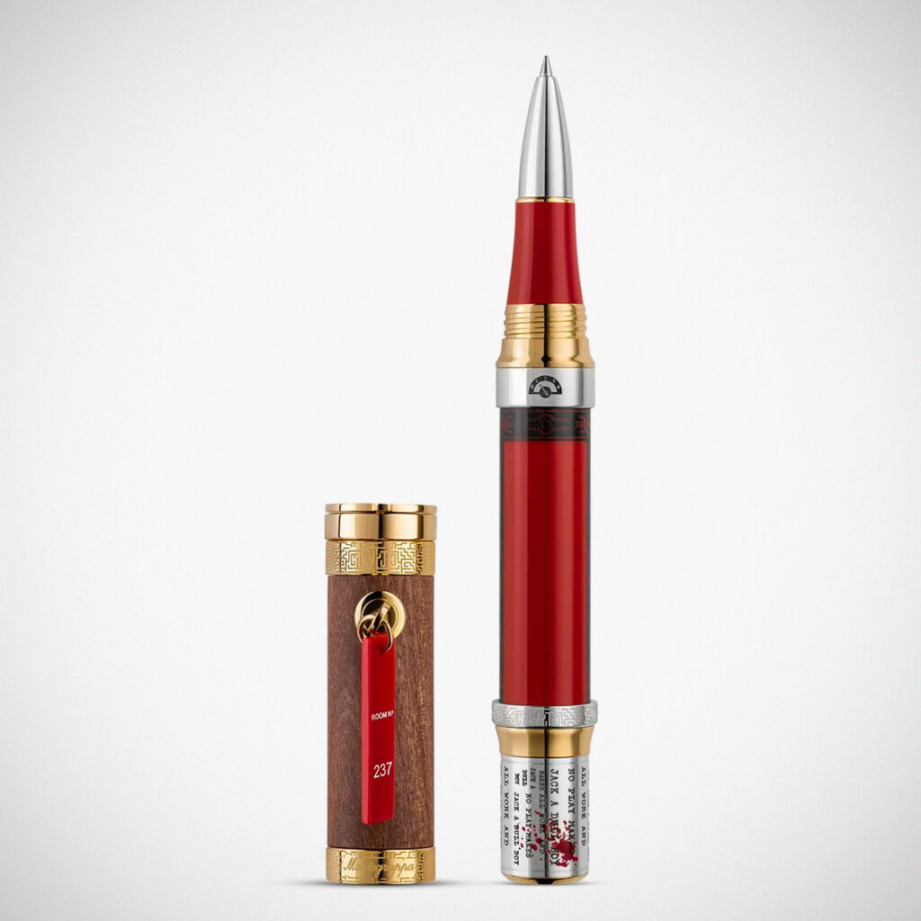 Montegrappa The Shining Limited Edition pen with sterling silver body and red ink reservoir inspired by Kubrick film