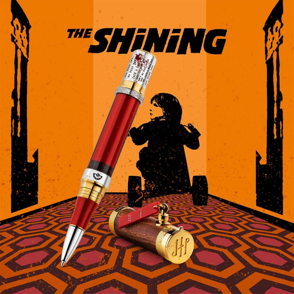 Montegrappa The Shining Limited Edition pen with sterling silver body and red ink reservoir inspired by Kubrick film