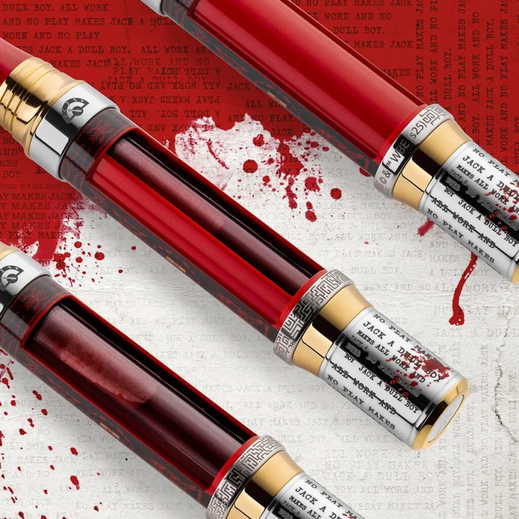 Montegrappa The Shining Limited Edition pen with sterling silver body and red ink reservoir inspired by Kubrick film