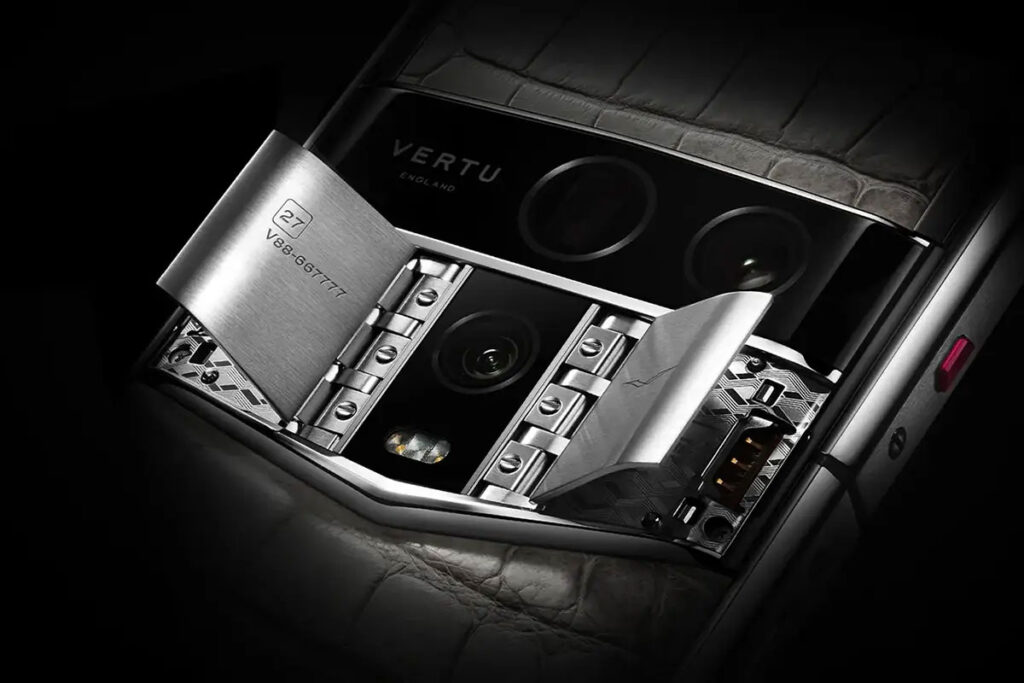 Vertu Agent Q GT Limited Edition luxury smartphone with titanium body ruby button and mechanical zoom camera