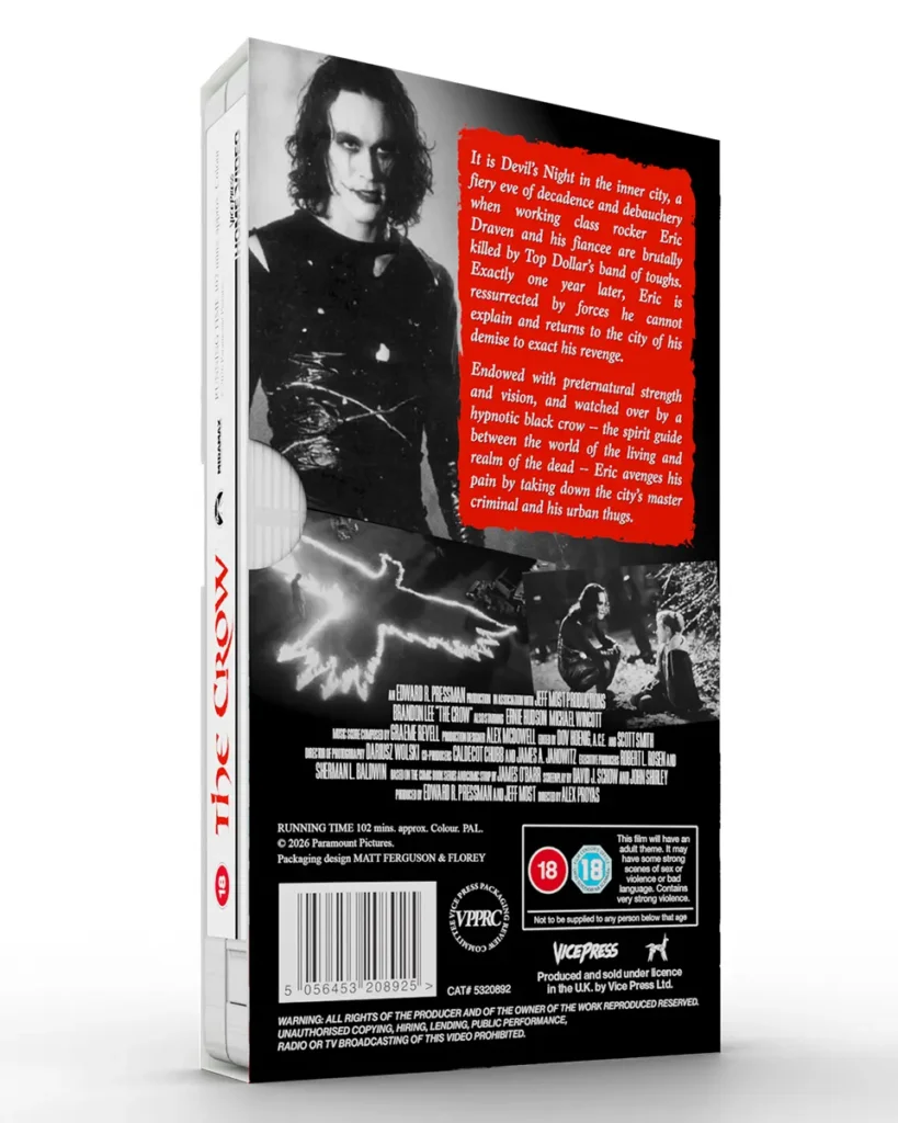 The Crow Vice Press Home Video Exclusive VHS Matt Ferguson Back