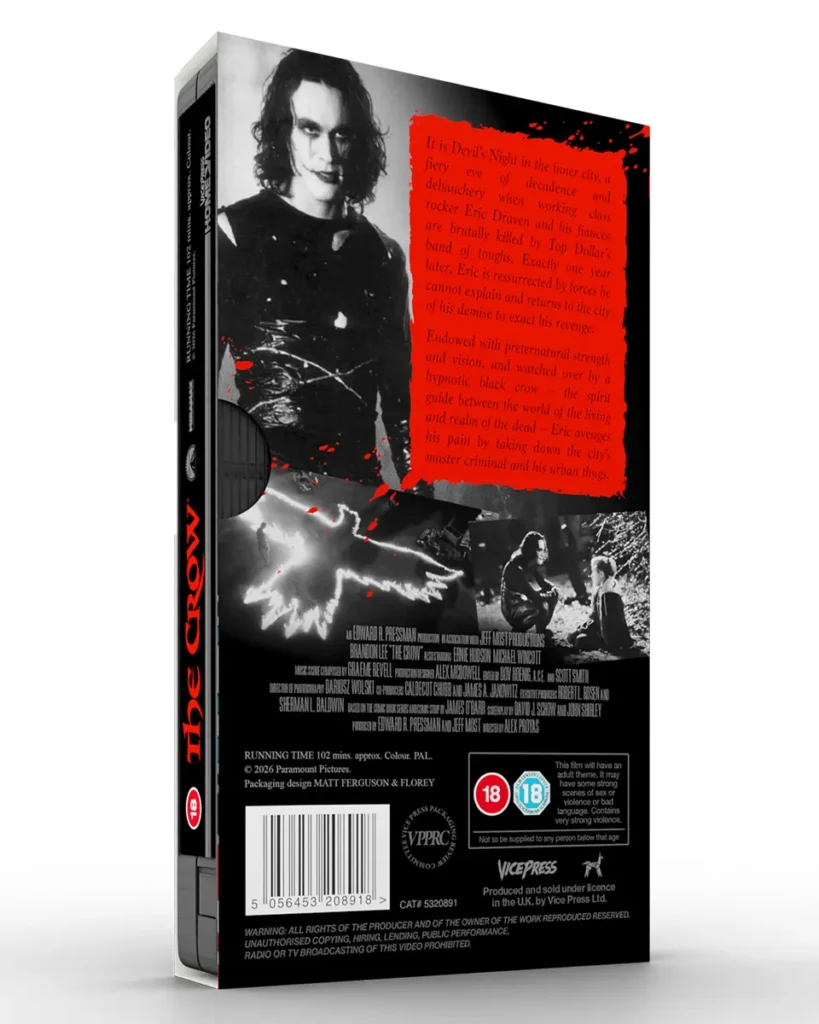 The Crow Vice Press Home Video VHS Matt Ferguson Back